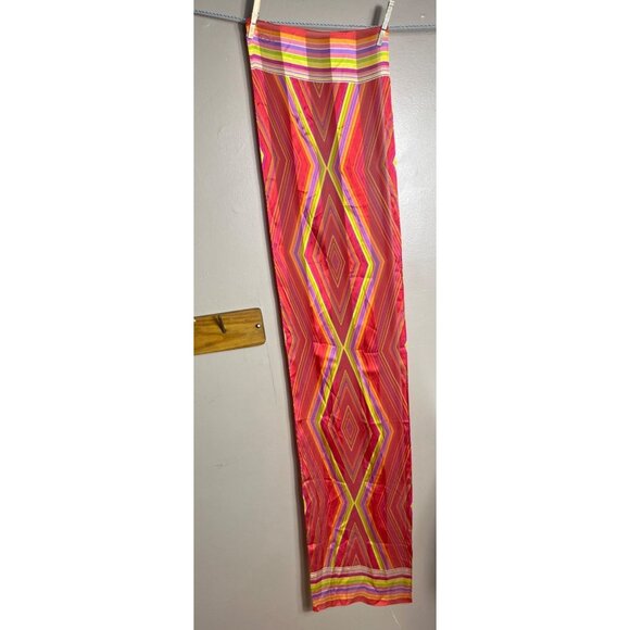 Oscar de la Renta Silk Scarf 52"x11" Red Colorful Sheer Womens Scarves - Picture 6 of 8